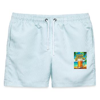 Sommerliches Biergarten Motiv - Männer Badeshorts - hellblau gestreift - Vorne - AI Model Male 178 light (178cm)