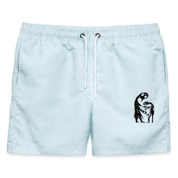 Abstrakt Figuren Umarmung Kreativ - Männer Badeshorts - hellblau gestreift - Vorne - AI Model Male 178 light (178cm)