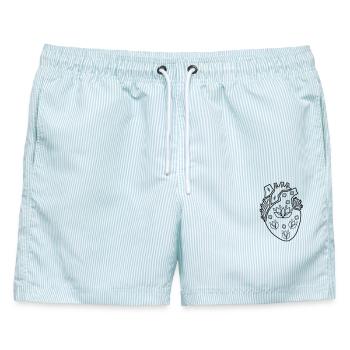 Form meines Herzens – Schwarz - Männer Badeshorts - hellblau gestreift - Vorne - AI Model Male 178 light (178cm)