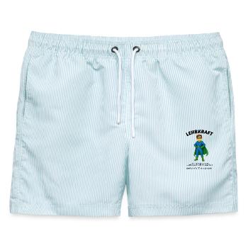 Geschenkideen Lehrer Superheld - Männer Badeshorts - hellblau gestreift - Vorne - AI Model Male 178 light (178cm)