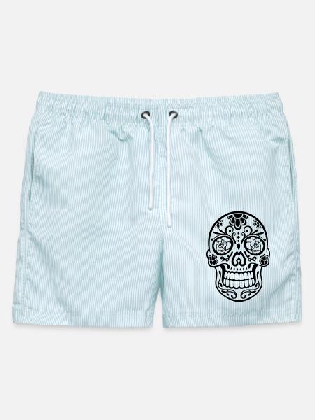 Sugar Skull floral – Día de los Muertos Totenkopf - Männer Badeshorts - hellblau gestreift