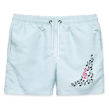 Notenschluessel und Noten, bunt - Männer Badeshorts - hellblau gestreift - Vorne - AI Model Male 178 light (178cm)