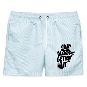 Man bekommt nicht immer, was man will: Stones Musik # - Männer Badeshorts - hellblau gestreift - Vorne - AI Model Male 178 light (178cm)