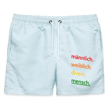 männlich, weiblich, divers, mensch toleranz Spruch - Männer Badeshorts - hellblau gestreift - Vorne - AI Model Male 178 light (178cm)