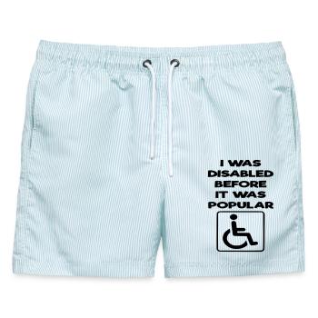 Ich war schon behindert, bevor es populär wurde* - Männer Badeshorts - hellblau gestreift - Vorne - AI Model Male 178 light (178cm)