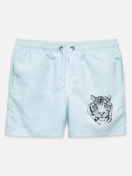 Handgezeichneter Tiger - Männer Badeshorts - hellblau gestreift