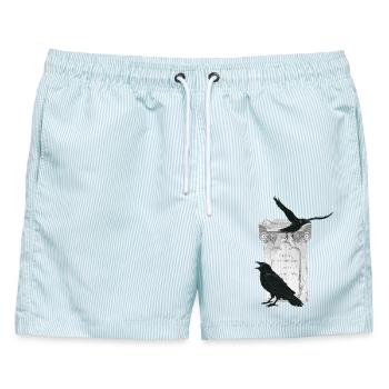 krähen  auf Grabstein Gothic design Monochrom - Männer Badeshorts - hellblau gestreift - Vorne - AI Model Male 178 light (178cm)