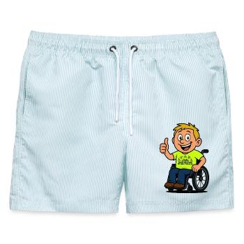 Starr weiter und ich mache einen Rollstuhltrick # - Männer Badeshorts - hellblau gestreift - Vorne - AI Model Male 178 light (178cm)