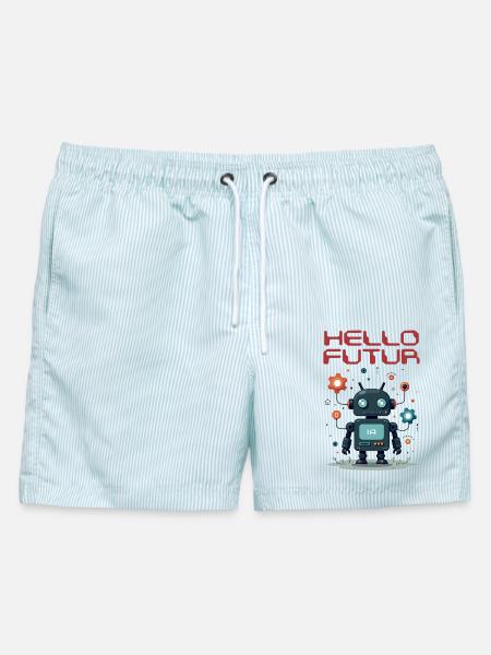 Hallo Future Character von Helfspawn - Männer Badeshorts - hellblau gestreift