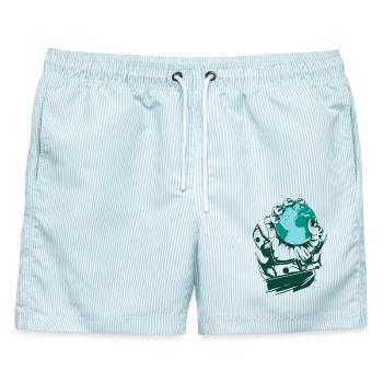 BasedWear - Hand der Gier - Männer Badeshorts - hellblau gestreift - Vorne - AI Model Male 178 light (178cm)