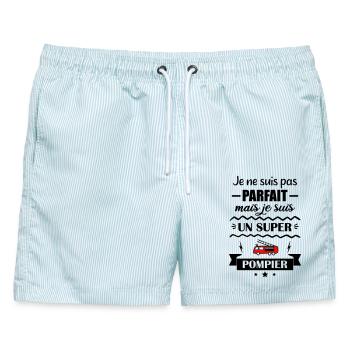 Super Firefighter Fire Hero Feuerwehrauto - Männer Badeshorts - hellblau gestreift - Vorne - AI Model Male 178 light (178cm)