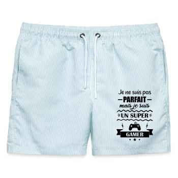 Super Gamer Gamer Videospiel Geek Gamer Gaming - Männer Badeshorts - hellblau gestreift - Vorne - AI Model Male 178 light (178cm)