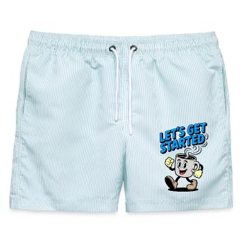 Lass uns loslegen Kaffeebecher - Männer Badeshorts - hellblau gestreift - Vorne - AI Model Male 178 light (178cm)
