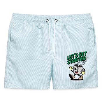 Lets Get Started Kaffee Motiv - Männer Badeshorts - hellblau gestreift - Vorne - AI Model Male 178 light (178cm)
