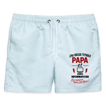 Vater und Informatiker schenken dem Vatertag Weihnachten ein Geschenk - Männer Badeshorts - hellblau gestreift - Vorne - AI Model Male 178 light (178cm)