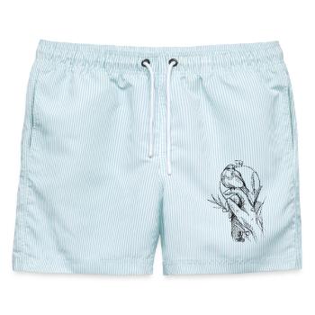 Rotkehlchen  - Männer Badeshorts - hellblau gestreift - Vorne - AI Model Male 178 light (178cm)