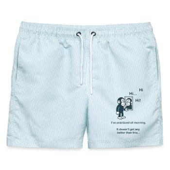 Introvertiert – Den ganzen Morgen geübt - Männer Badeshorts - hellblau gestreift - Vorne - AI Model Male 178 light (178cm)