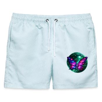 Asterra Rebirth – Universum des kosmischen Schmetterlings - Männer Badeshorts - hellblau gestreift - Vorne - AI Model Male 178 light (178cm)