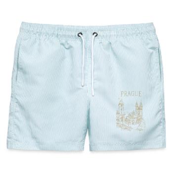 Stilisierte Prag - Männer Badeshorts - hellblau gestreift - Vorne - AI Model Male 178 light (178cm)
