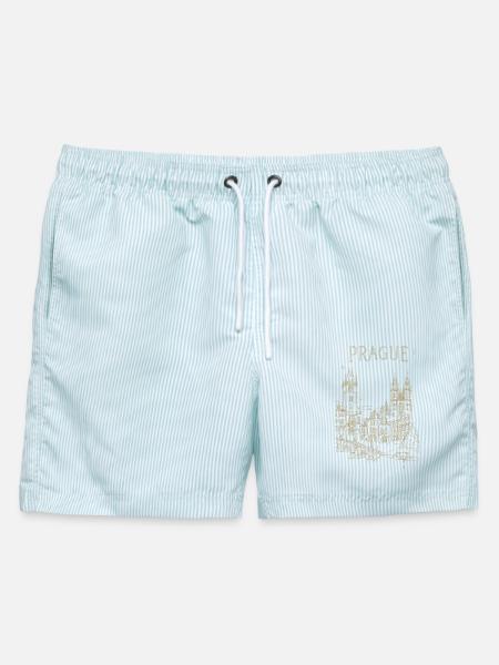 Stilisierte Prag - Männer Badeshorts - hellblau gestreift