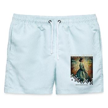 Seoul Archive Hanbok Editorial Design - Männer Badeshorts - hellblau gestreift - Vorne - AI Model Male 178 light (178cm)