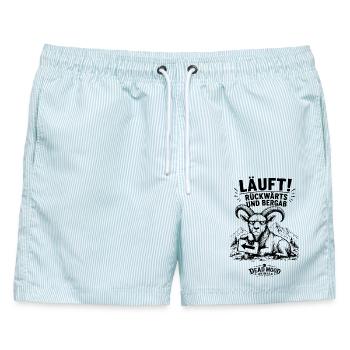 Büro, Homeoffice, Studium oder Alltag - Läuft! - Männer Badeshorts - hellblau gestreift - Vorne - AI Model Male 178 light (178cm)