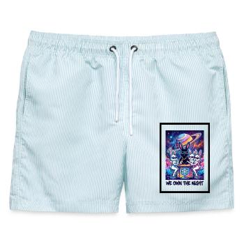 Wir besitzen die Nacht - Männer Badeshorts - hellblau gestreift - Vorne - AI Model Male 178 light (178cm)