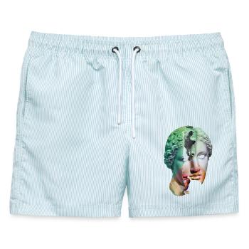 Zerbrochener Gott surreale Collage - Männer Badeshorts - hellblau gestreift - Vorne - AI Model Male 178 light (178cm)