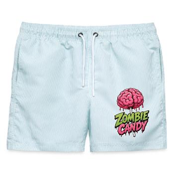 Zombie Candy - Männer Badeshorts - hellblau gestreift - Vorne - AI Model Male 178 light (178cm)