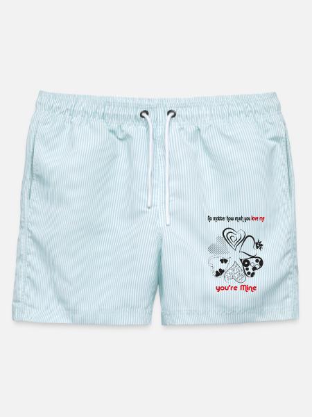 Du bist mein – Herzensliebe - Männer Badeshorts - hellblau gestreift