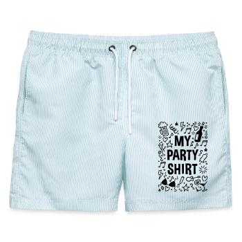 My Party Shirt (Feier / Feiern / Partyspaß / B) - Männer Badeshorts - hellblau gestreift - Vorne - AI Model Male 178 light (178cm)