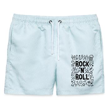 Rock 'n' Roll (Musik / Party / Scribble / Black) - Männer Badeshorts - hellblau gestreift - Vorne - AI Model Male 178 light (178cm)