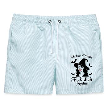 Hokus Pokus Fick Dich Modus freche Hexe Spruch - Männer Badeshorts - hellblau gestreift - Vorne - AI Model Male 178 light (178cm)