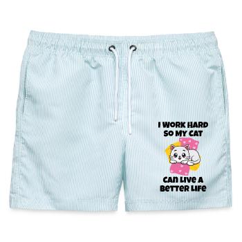 Ich arbeite hart, damit meine Katze ein besseres Leben führen kann - Männer Badeshorts - hellblau gestreift - Vorne - AI Model Male 178 light (178cm)