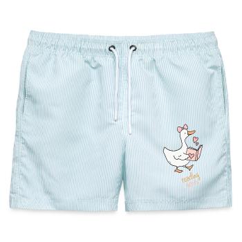 Leseziele Ente mit Herz - Männer Badeshorts - hellblau gestreift - Vorne - AI Model Male 178 light (178cm)