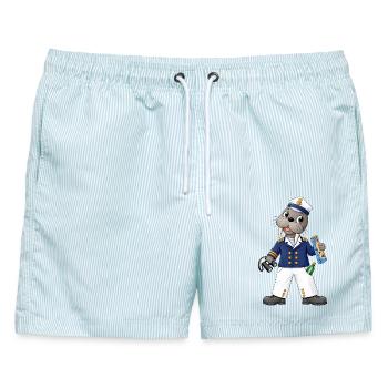 Walross Kapitän Ahoi Seefahrer Abenteuer - Männer Badeshorts - hellblau gestreift - Vorne - AI Model Male 178 light (178cm)