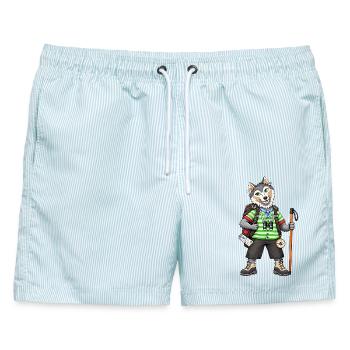 Wandern wie ein Wolf Frei und Wild - Männer Badeshorts - hellblau gestreift - Vorne - AI Model Male 178 light (178cm)
