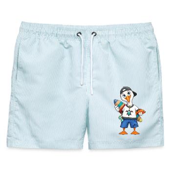 Surfende Möwe Wellen Wind und Freiheit - Männer Badeshorts - hellblau gestreift - Vorne - AI Model Male 178 light (178cm)