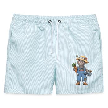Gartenfreude mit dem kleinen Maulwurf Gärtner - Männer Badeshorts - hellblau gestreift - Vorne - AI Model Male 178 light (178cm)