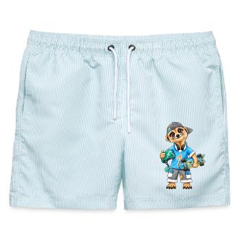 Skater Erdmännchen Coole Streetwear - Männer Badeshorts - hellblau gestreift - Vorne - AI Model Male 178 light (178cm)