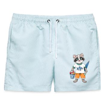 Waschbär Vibes Chillen auf Waschbärart - Männer Badeshorts - hellblau gestreift - Vorne - AI Model Male 178 light (178cm)