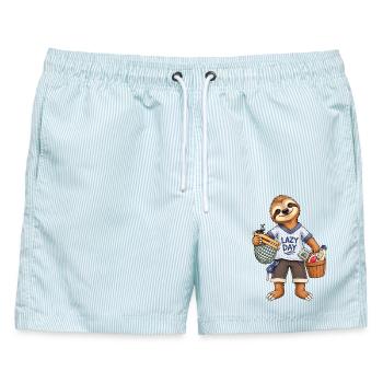 Faultier im Chillmodus Heute nicht! - Männer Badeshorts - hellblau gestreift - Vorne - AI Model Male 178 light (178cm)