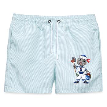 Matrosen Robbe Ahoi - Männer Badeshorts - hellblau gestreift - Vorne - AI Model Male 178 light (178cm)
