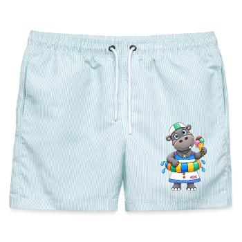 Nilpferd Sommer Lustiges Hippo - Männer Badeshorts - hellblau gestreift - Vorne - AI Model Male 178 light (178cm)