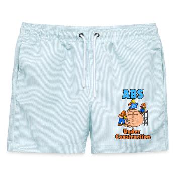 ABS im Bau - Männer Badeshorts - hellblau gestreift - Vorne - AI Model Male 178 light (178cm)