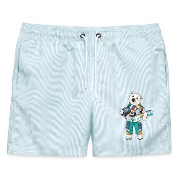 Eisbär Snowboard Fun - Männer Badeshorts - hellblau gestreift - Vorne - AI Model Male 178 light (178cm)