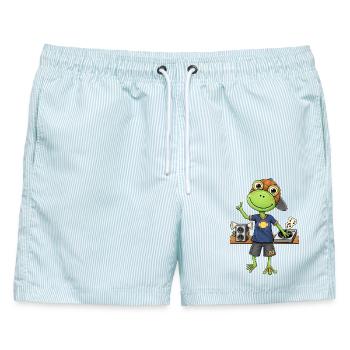 Frosch DJ Beats und  Musik - Männer Badeshorts - hellblau gestreift - Vorne - AI Model Male 178 light (178cm)