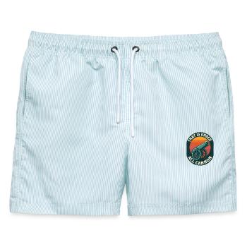 Denglisch Lustig That is under All Cannon  - Männer Badeshorts - hellblau gestreift - Vorne - AI Model Male 178 light (178cm)