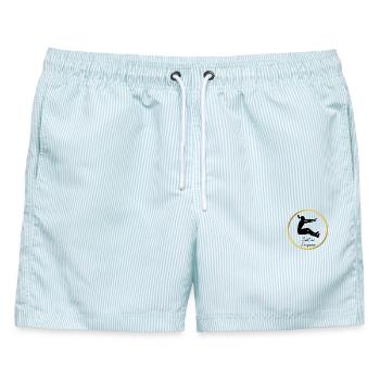 Weitsprung. - Männer Badeshorts - hellblau gestreift - Vorne - AI Model Male 178 light (178cm)