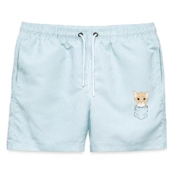 Warrior Cats - Braunfuß in Tasche - Männer Badeshorts - hellblau gestreift - Vorne - AI Model Male 178 light (178cm)